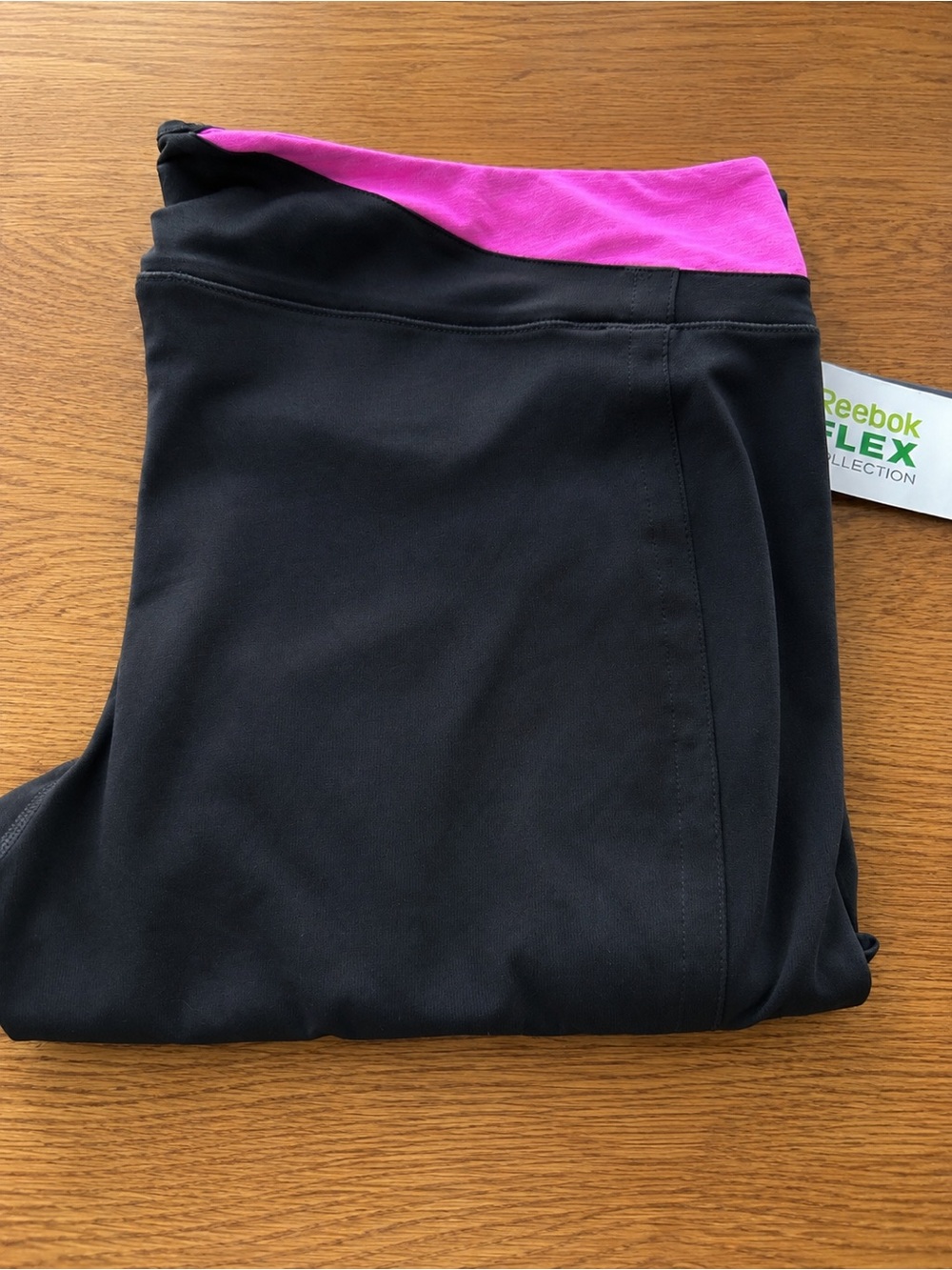 Reebok PlayDry Black Leggings XL Pink Waistband Activewear